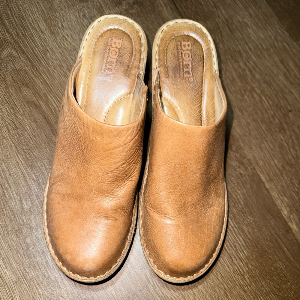 Born Tan Leather Mules